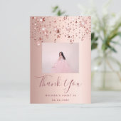 Sweet 16 Foto Rose Goldsterne Dankeskarte (Stehend Vorderseite)