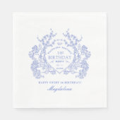 Sweet 16 French Blue Floral Wappen Custom Serviette (Vorderseite)