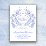 Sweet 16 French Vintag Blue Floral Wappen<br><div class="desc">Ein elegantes französisches Vintages blühendes Wappen steht im Mittelpunkt der Bühne dieses zeitlosen Geburtstags. Verziert,  formell und sehr feminin macht jede Geburtstagsfrau ein ganz besonderes Gefühl. Die Party-Vorräte werden koordiniert.</div>