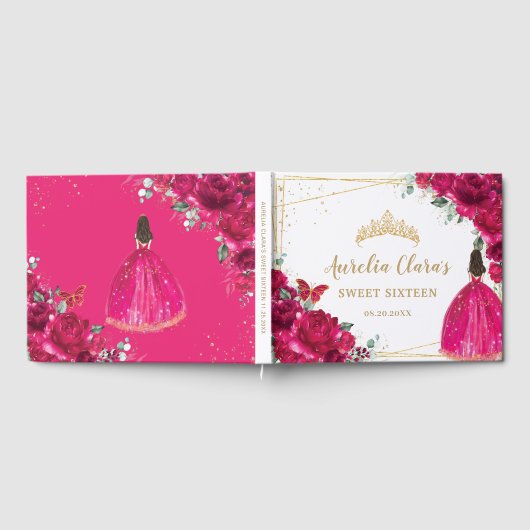 Sweet 16 Fuchsia Hot Pink Blume Prinzessin Gästebuch (Voll)
