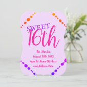 Sweet 16 Fun Dots Pink Lila Text Einladung (Stehend Vorderseite)