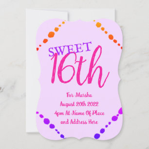 Sweet 16 Fun Dots Pink Lila Text Einladung