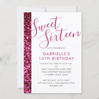 Sweet 16 Funkelnd Hot Pink Glitzer Glam Chic Ankündigung