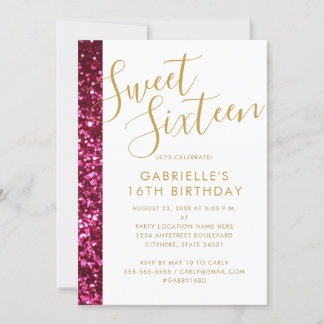 Sweet 16 Funkelnd Hot Pink Glitzer & Gold Glam Chi Ankündigung