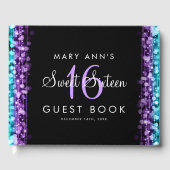 Sweet 16 Gästebuch Party Lila & Türkis Leuchten (Vorderseite)