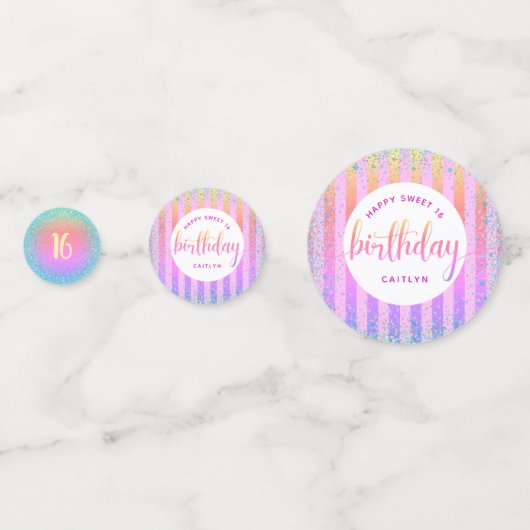 Sweet 16 Geburts Regenbogen ombre Glitzer Skript Konfetti (Vorderseiten)