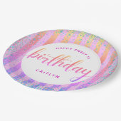 Sweet 16 Geburts Regenbogen ombre Glitzer Skript Pappteller (Schrägansicht)