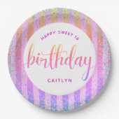 Sweet 16 Geburts Regenbogen ombre Glitzer Skript Pappteller (Vorderseite)