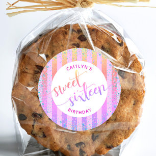 Sweet 16 Geburts Regenbogen ombre Glitzer Skript Runder Aufkleber