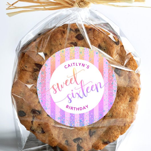 Sweet 16 Geburts Regenbogen ombre Glitzer Skript Runder Aufkleber