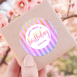 Sweet 16 Geburts Regenbogen ombre Glitzer Skript Runder Aufkleber