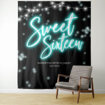 Sweet 16 Geburtstag Aquamarin Neon Glow Dunkler Hi