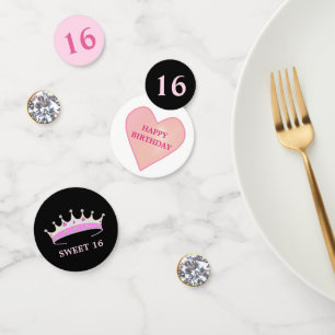 Sweet 16 Geburtstag auf Rose Gold & Black Konfetti