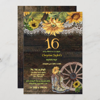 Sweet 16. Geburtstag Barn Holz Sonnenblumen Lace I Einladung