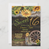 Sweet 16. Geburtstag Barn Holz Sonnenblumen Spitze Einladung (Vorderseite)