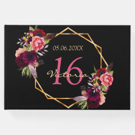 Sweet 16. Geburtstag bordeauxrot, floralgeometrisc Gästebuch