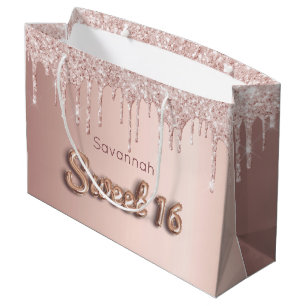 Sweet 16 Geburtstag Custom Foto Rose Gold Glitzer Große Geschenktüte