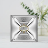 Sweet 16 Geburtstag Einladung Chrome White (Stehend Vorderseite)