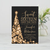 Sweet 16 Geburtstag Einladung Gold Weihnachten (Stehend Vorderseite)