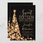 Sweet 16 Geburtstag Einladung Gold Weihnachten (Vorne/Hinten)