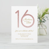Sweet 16 Geburtstag Einladung in Rose Gold Glitzer (Stehend Vorderseite)