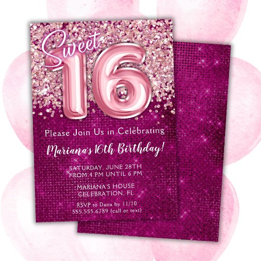 Sweet 16. Geburtstag Einladung Magenta Pink