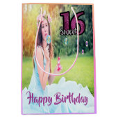 Sweet 16. Geburtstag Foto lila Mittlere Geschenktüte (Vorderseite)
