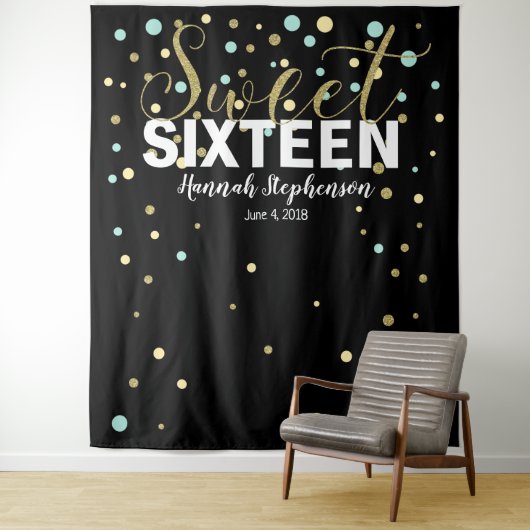 Sweet 16 Geburtstag Foto Stand Hintergrundbanner Wandteppich (Beispiel)