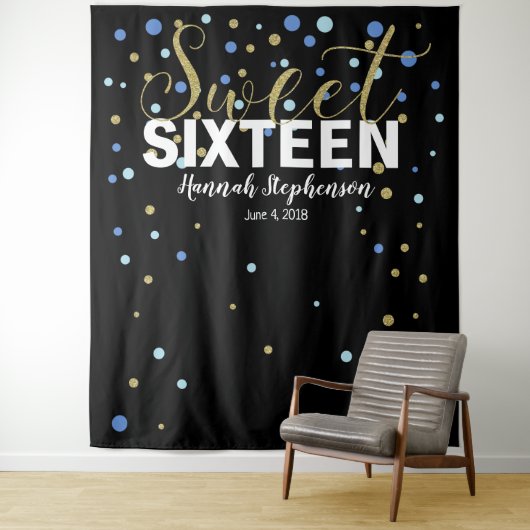 Sweet 16 Geburtstag Foto Stand Hintergrundbanner Wandteppich (Beispiel)