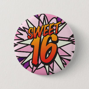 SWEET 16 Geburtstag Fun Retro Comic Book Button