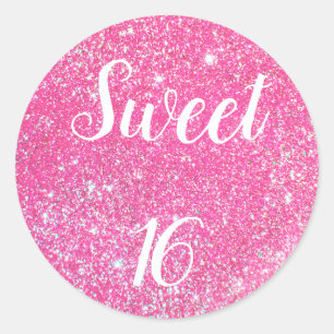 SWEET 16 Geburtstag Glanz Hot Pink Glitter Runder Aufkleber