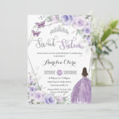 Sweet 16 Geburtstag Lila BlumenPrinzessin Silver Einladung (Stehend Vorderseite)