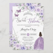 Sweet 16 Geburtstag Lila BlumenPrinzessin Silver Einladung (Vorne/Hinten)