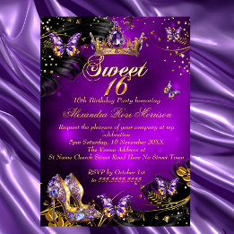 Sweet 16. Geburtstag lila Gold Black Butterfly Einladung