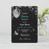 Sweet 16. Geburtstag Party Black & Turquoise Thema Einladung (Stehend Vorderseite)