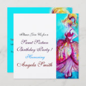 SWEET 16 GEBURTSTAG PARTY Rosa Blau Türkis Einladung (Vorne/Hinten)