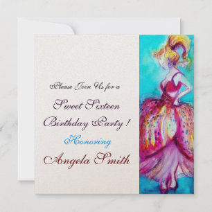 SWEET 16 GEBURTSTAG PARTY Rosa Blau Türkis Einladung