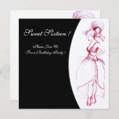 SWEET 16 GEBURTSTAG PARTY Rosa Schwarz-weiß Einladung (Vorne/Hinten)