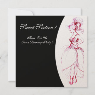SWEET 16 GEBURTSTAG PARTY Rosa Schwarz-weiß Einladung