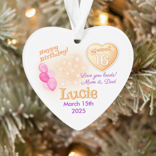 Sweet 16 Geburtstag personalisiert Girl Herzgesche Ornament (Baum)