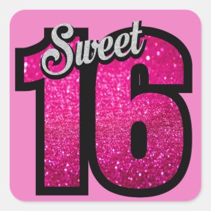 Sweet 16. Geburtstag Pink Gold Glitzer Quadratischer Aufkleber