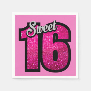 Sweet 16. Geburtstag Pink Gold Glitzer Serviette