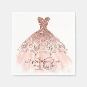 Sweet 16. Geburtstag Pink Rose Gold Glitzer Kleid Serviette