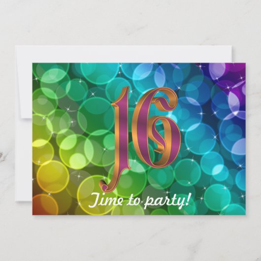 Sweet 16. Geburtstag Regenbogen Einladung (Vorderseite)