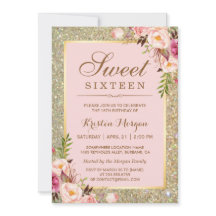 Sweet 16 Geburtstag | Rosa Blumengoldfarben Glitze