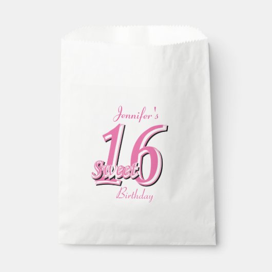 Sweet 16 Geburtstag | Rosa Geschenktütchen (Vorderseite)