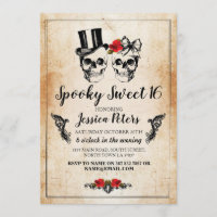 Sweet 16 Geburtstag Rose Skulls Halloween Einladun