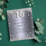 Sweet 16 Geburtstag Silbermetall Glitzer Staub Einladungspostkarte<br><div class="desc">Eine moderne, stilvolle und glamouröse Einladung für eine Girl's Sweet 16, 16. Geburtstagsparty. Ein silbernes Imitat mit Glitzer-Staub. Personalisieren Sie Ihren Namen und Ihre Party-Daten und fügen Sie diese hinzu. Nummer 16 wird mit einem Schriftart im Ballonstil geschrieben, Skript. Zurück: silber metallisch, Postkartendesign. Tipp: Wenn Sie es nicht so gewollt...</div>