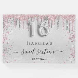 Sweet 16 Geburtstag Silberrosa Glitzer Gästebuch