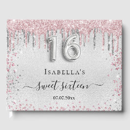 Sweet 16 Geburtstag Silberrosa Glitzer Gästebuch